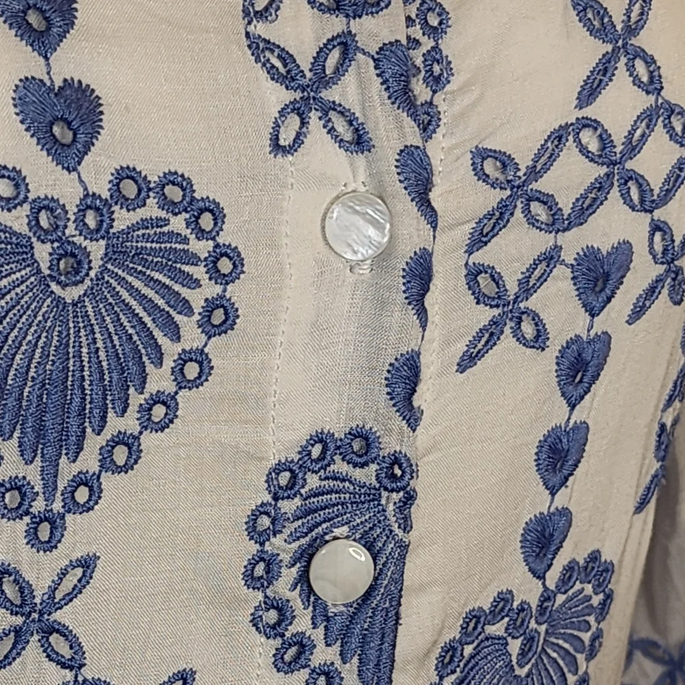 NWOT Johnny Was Jade Beau Eyelet Button-Down Tiered Midi Dress Boho Chic - Picture 14 of 14